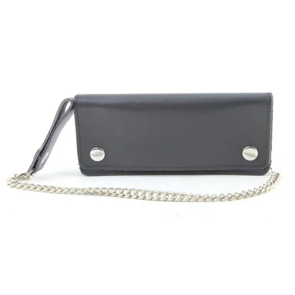 Men's Classic Genuine Premium Leather Snap Chain Trucker Biker Wallet Black NEW - Picture 4 of 9